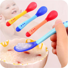 Load image into Gallery viewer, Baby Safety Temperature Sensing Silicone Spoon Non-slip Grip Soft Children Flatware Feeding Spoons Home Kids Feeding Supplies
